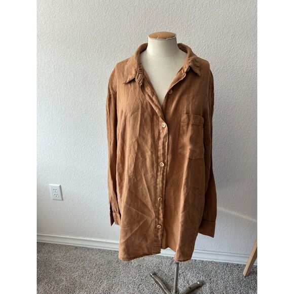 Mate The Label Women's Oversized Linen Button Up Top - Picture 2 of 5